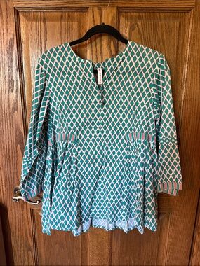 Miss Nikky Long Sleeve Turquoise Blouse-Size M